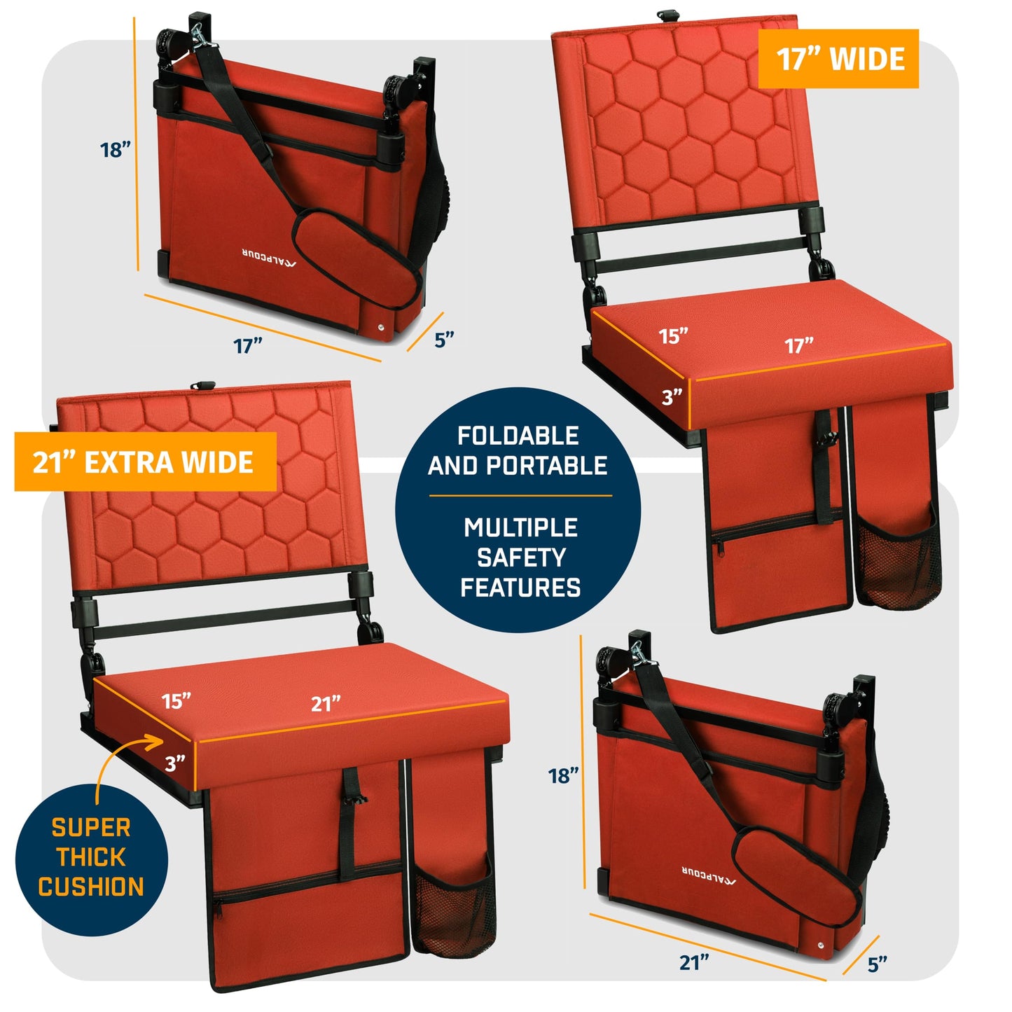 Folding Reclining Stadium Seats with Back Support for Bleachers, Bleacher Chairs with Back and Cushion Seating for Football, Camping Chair, Kayak Seat, Canoe, Paddle Board, Concerts, & Sports Events