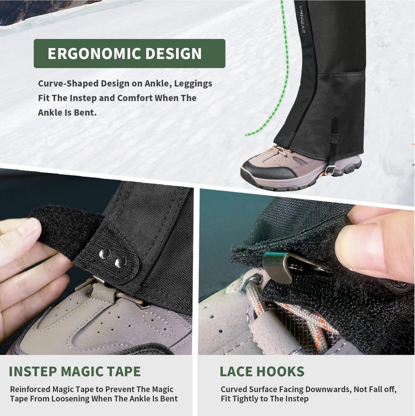 Unigear Snow Leg Gaiters, Waterproof Boot Gaiters for Hiking Walking Climbing Hunting Skiing 1000D Fabric (Large)