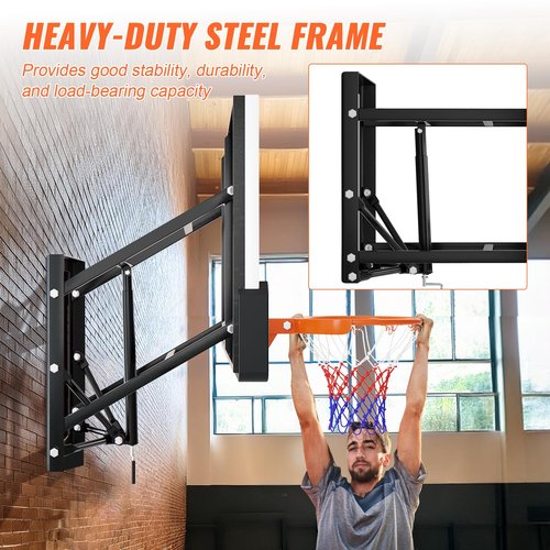 LotFun 54 Inch Wall Mount Basketball Hoop, 8-20FT Height Adjustable Basketball Backboard and Rim, Backboard for Indoor/Outdoor Garage, Gym, School, Driveway