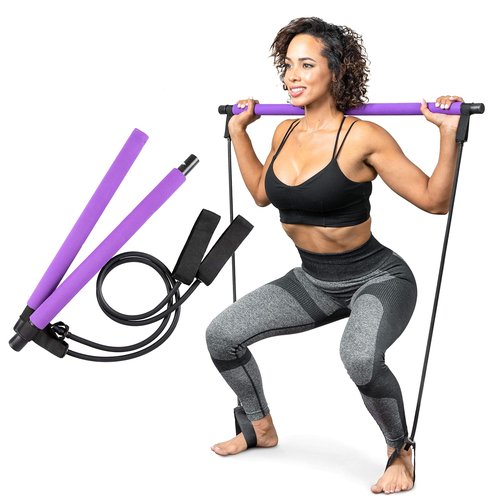Serenily Pilates Bar Kit with Resistance Bands - At Home Workout Equipment Resistance Bands with Bar Pilates Kit Multifunctional Pilates Bar for Women & Men Portable Exercise Bar for Gym, Home Fitness