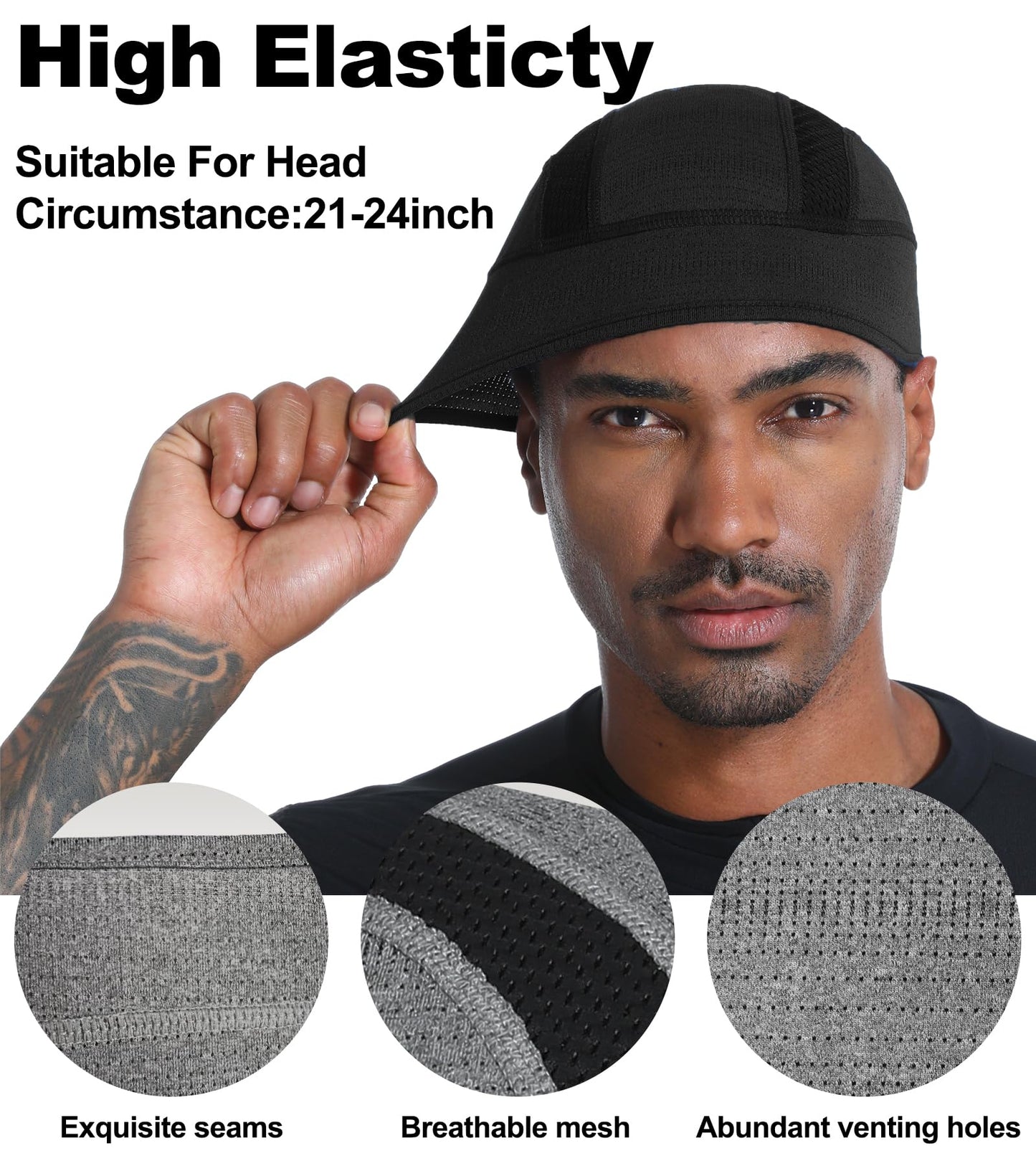 2 Pieces Skull Caps Helmet Liner for Men Women Cooling Cycling Hat Beanie for Running Fits Under Helmets