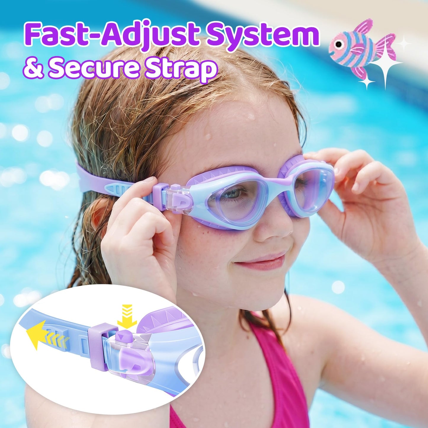 Vvinca Kids Swim Goggles for Boys Girls Age 6-14, Anti-Fog UV Protection Clear Swimming Goggles, Leak-Proof Kids Pool Goggles with Easy Side-Pull Adjustment for Toddler Youth Pool Water Swimming