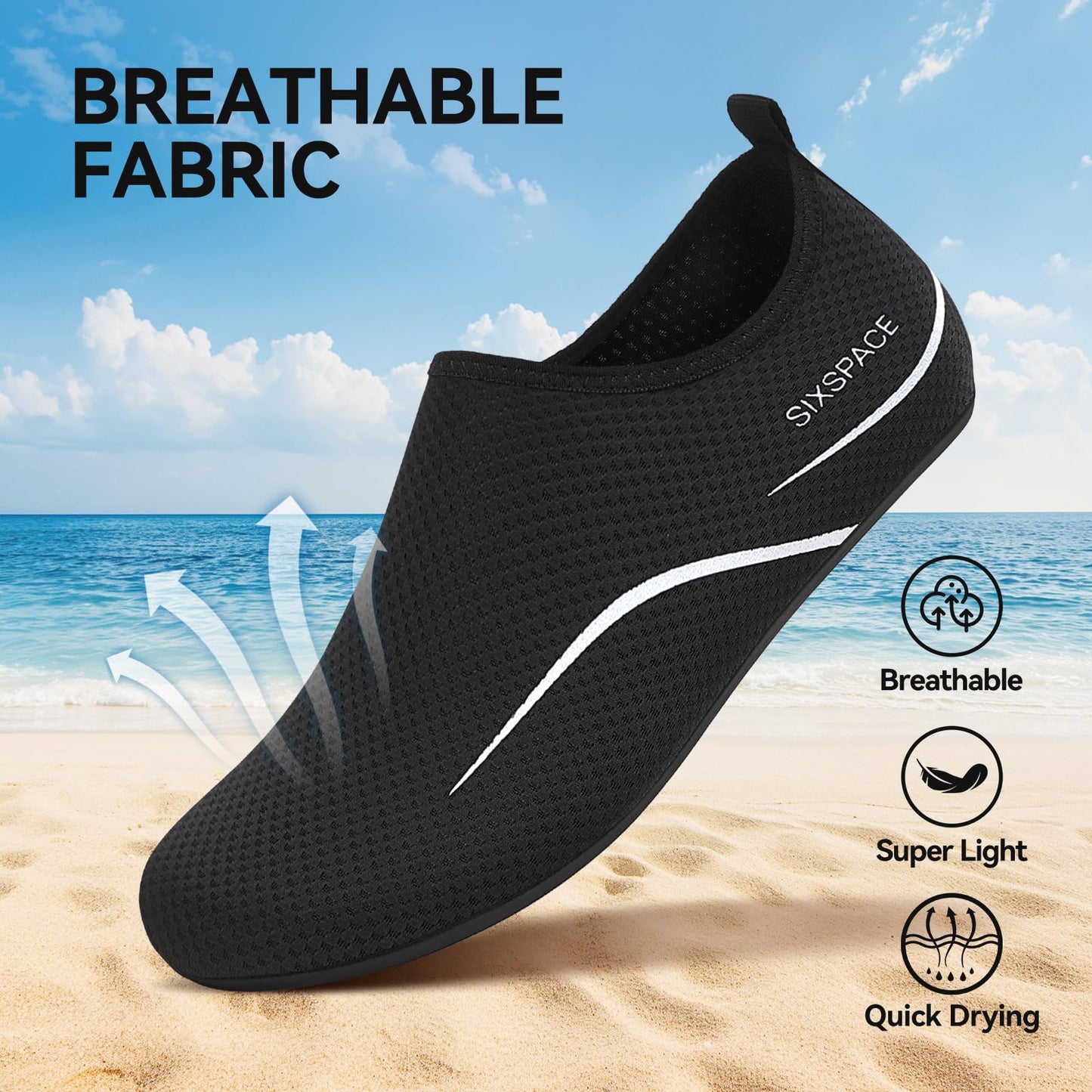 Sixspace Water Shoes for Women Men Aqua Socks Swim Shower Beach Barefoot Pool Quick-Dry Non Slip Lake Surf (EGUS058MXXZ487BK34)