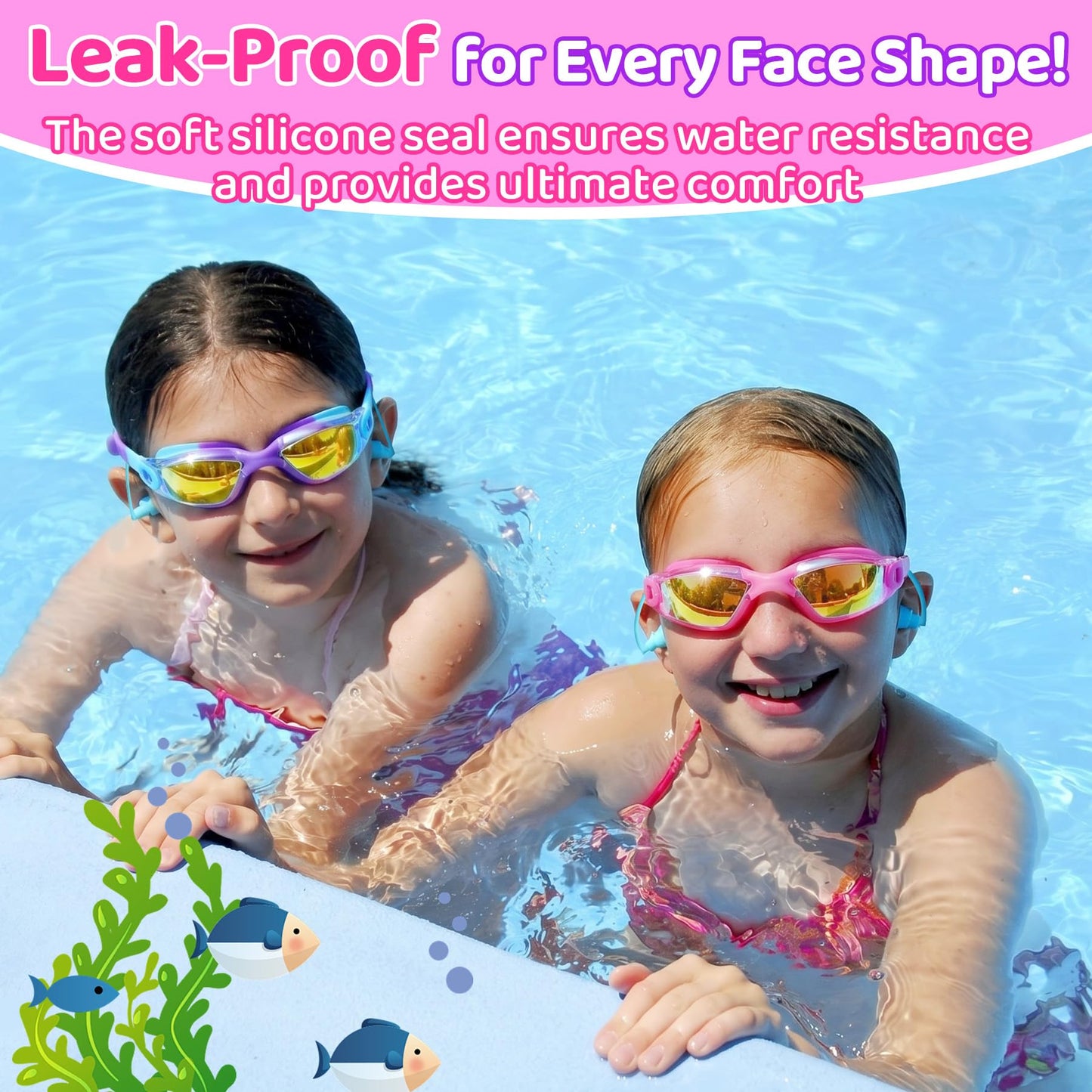 Vvinca Swimming Goggles for Kids 3-15 years-2 Pack, Kids Goggles Anti-Fog/UV No Leaking Swim Goggles for Kids