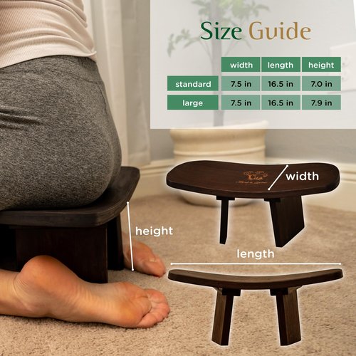 MONK & LLAMA Meditation Bench Standard - Kneeling Bamboo Bench with Foldable Legs & Cushion — Perfect Kneeling Stool Ergonomic Bamboo Yoga Bench for Extended Practice - Includes Carrying Bag