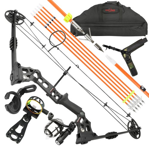 surwolf Archery Compoundbow Bowfishing Kit 20-70lbs Huntingbow with Bowfishing Reel, Bow Fishing Arrows Right & Left Handed for Adult/Youth Bow Fishing Hunting Target Shooting (Black, Left Handed)