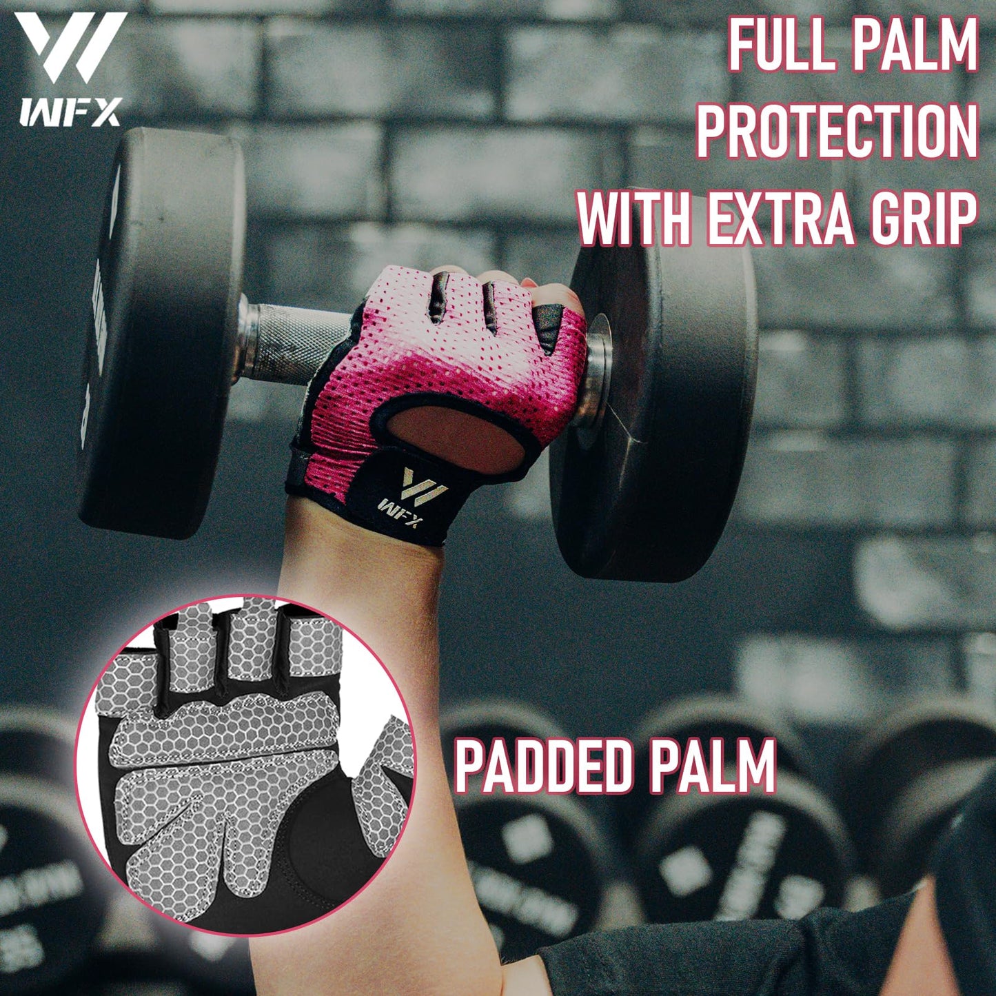 WESTWOOD FOX Weight Lifting Gloves for Men Women Gym Gloves with Wrist Wrap Support for Workout Training Exercise Fitness Hanging, Pull ups for Dumbbell, Cycling (Pink Without Wrist Support, Small)