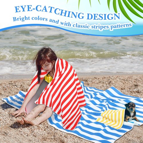 Xinnun 24 Pack Microfiber Beach Towels Bulk 28 × 55 Inch Striped Bath Towel and 14 × 30 Inch Hand Towel Set Quick Dry Pool Towels Swim Blanket for Shower Beach Pool Sports Gym Bathroom Camping Travel