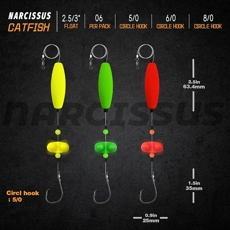 Catfish Rig Kit - 6 Pre-Tied Rigs with 2 Sinker Sliders, 2oz Pyramid Sinker, Hooks 5/0-6/0, Variation Hook Size 5/0-Weight 2 oz