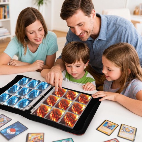 Gbchais Fire & Ice Dragon 9 Pocket Trading Card Binder Album, Holds 900 Cards with 50 Removable Double-Sided Sleeves, Waterproof PU Leather Zipper Binder for TCG, MTG, Sports Cards