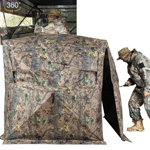 Mionovity Hunting Blind, 360° See Through Ground Blind for Turkey Hunting, Turkey Ground Blind, Hunting Blind for Turkey & Deer, 2-3 Person Pop Up Portable Camouflage Tent with Carrying Bag