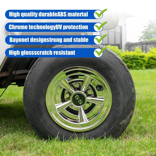 8 inch Golf Cart Hub Caps (Set of 4) - Rust-Proof SS Chrome Wheel Covers, Snap-On Design for Yamaha, EZ-GO, Club Car | Universal Fit & Weather-Resistant Accessories