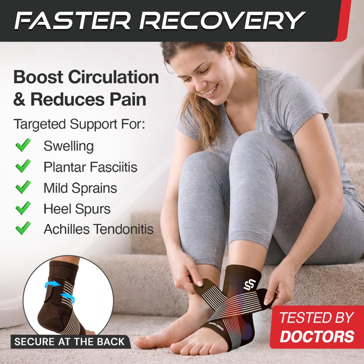 Sleeve Stars Ankle Brace for Women & Men, Ankle Wrap for Sprain, Compression Sleeve for Plantar Fasciitis Relief, Easy Customizable Support: w/ Removable Strap (Pair/M:10"-12"/Dark Brown)