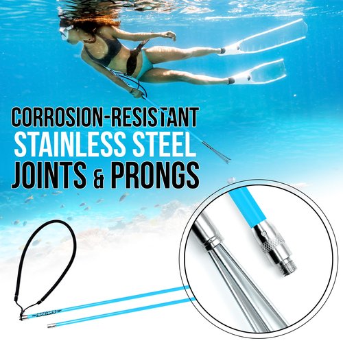Hawaiian Sling Fishing Spear Set - Travel Fiberglass Pole Spear Harpoon for Spearfishing with 3 Prong Paralyzer Tips 5' - Fishing line Holder and Travel Bag Included for Spear Fishing Equipment