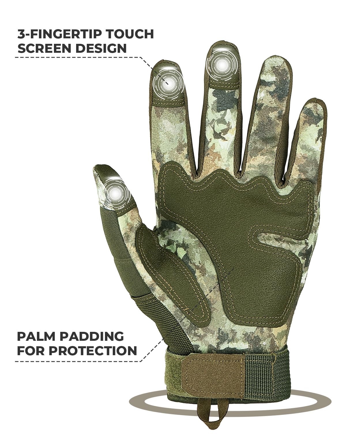 KEMIMOTO Camo Tactical Gloves for Men, Touchscreen Motorcycle Gloves with Hard Shell & Palm Padding for Sports Motorcycle Tactical Airsoft Paintball Hunting Hiking Camping Climbing (Camo,Medium)