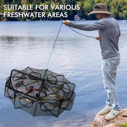 QualyQualy Fishing Bait Trap Crab Net Fishing Trap for Minnow/Crab/Shrimp/Crawdad with Rope, 6/8/10 Holes Large Space Fishing Net