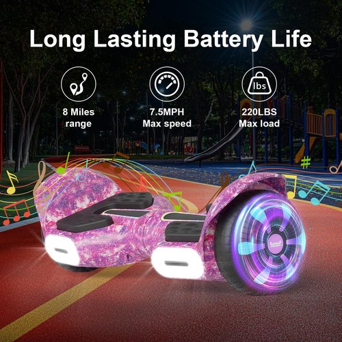 Commugo Balancing Board, 6.5 Inch LED Flashing Wheels, Black, Long Battery Life for All Ages Kids, Adults, Girls, Boys