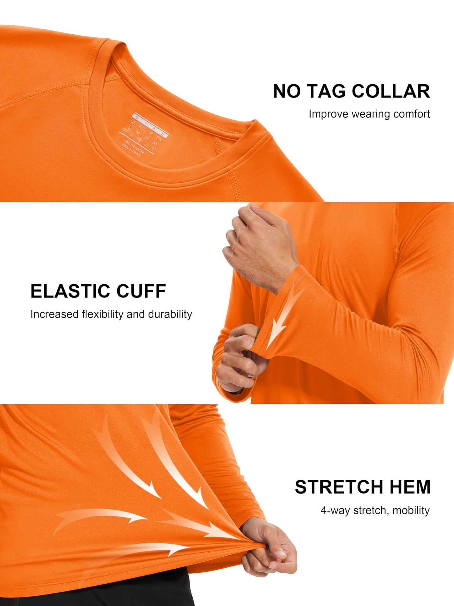 MAGCOMSEN Long Sleeve Shirts for Men Rashguard UV Sun Protection Running Fishing Hiking Swim SPF Athletic Shirt Orange