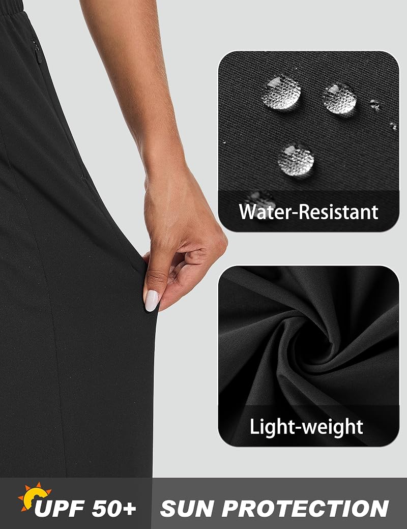 EZRUN UPF 50+ Wide Leg Dress Pants with Pockets, Black, 27" Inseam (Variation: Black+Medium+27" Inseam)