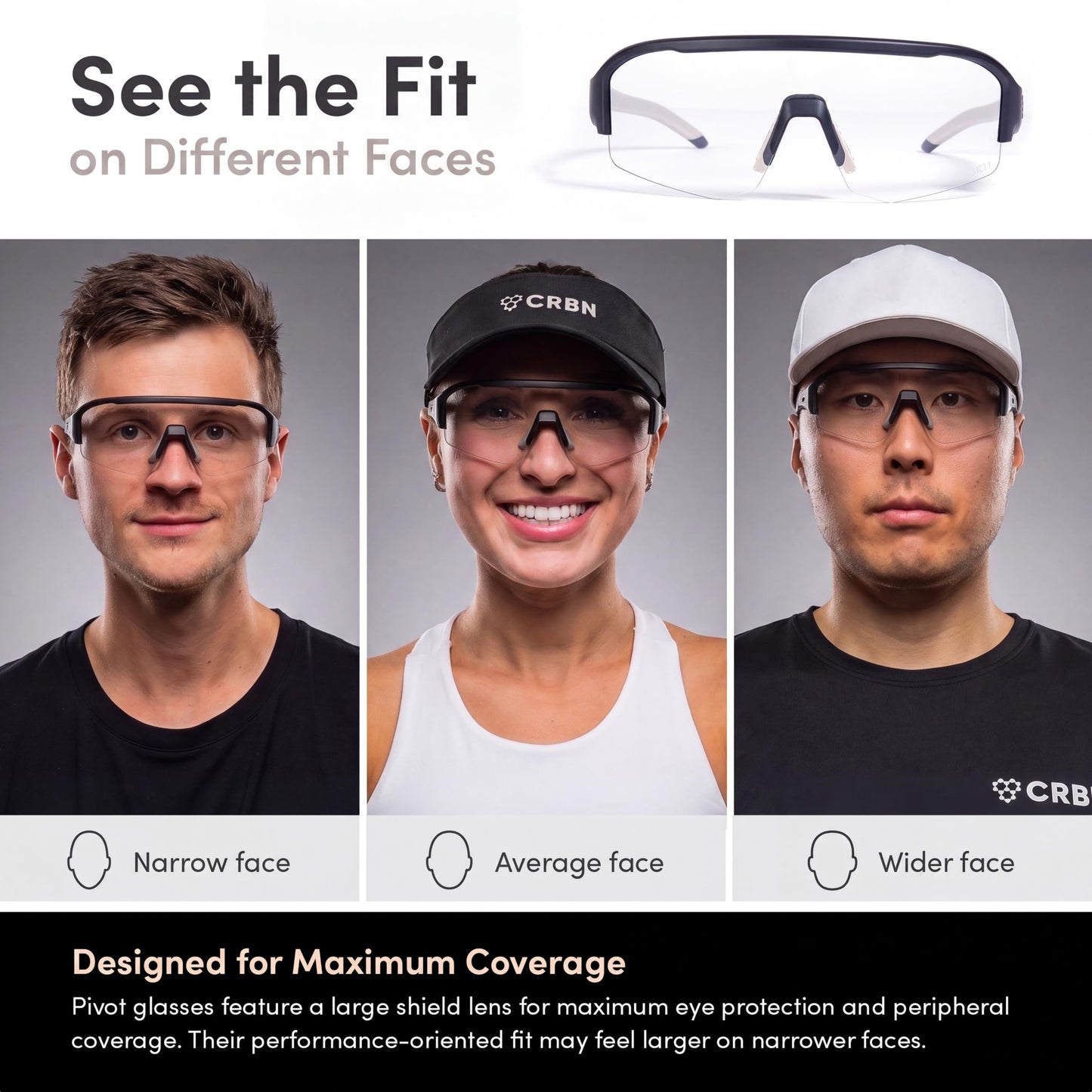 CRBN Pickleball - Pivot Pickleball Glasses for Men & Women - Eye Protection - Photochromic Lens Provides Sun & Impact Protection in All Conditions