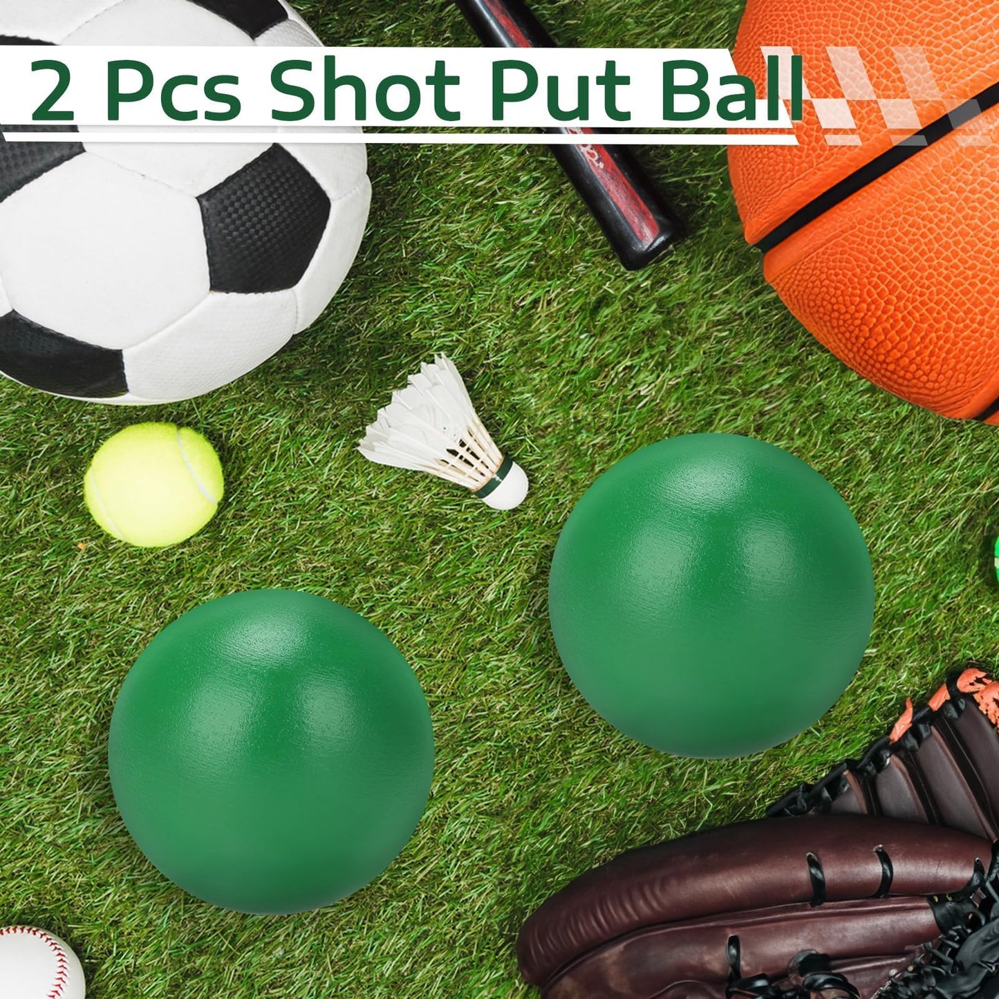 Zealor 2 Pack Iron Shot Put 8 lbs Outdoor Shot Put Ball 8lbs Track and Competition for Spring Training Practice, Green