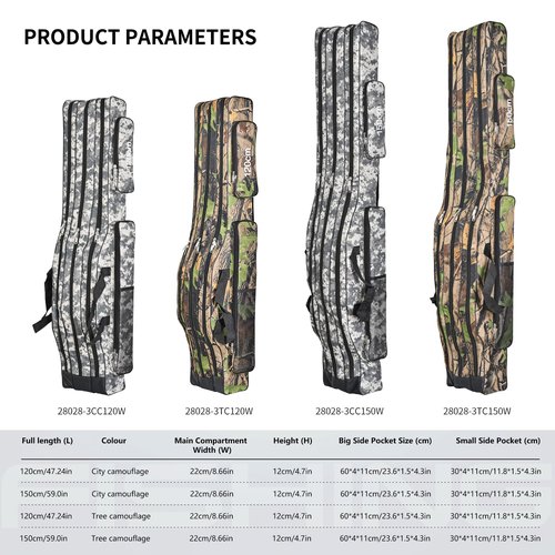 LEOFISHING Portable 3 Layers Fishing Pole Bag Durable Oxford Folding Fishing Rod Reel Carry Case Tackle Storage Bag Case Waterproof Camouflage Travel Fishing Carrier (Yellow Camouflage, 150cm/59in)