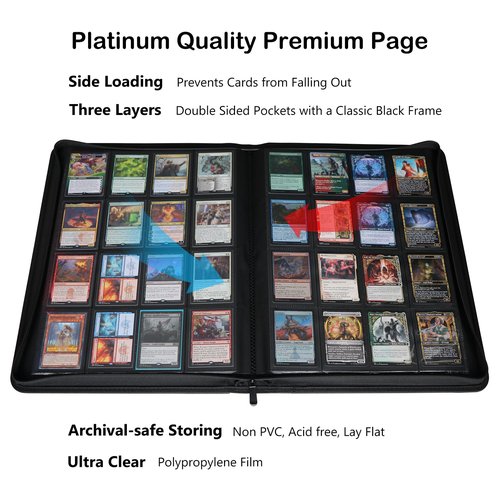 Rayvol Premium 1000+ Pockets Card Binder, 16-Pocket Ringless Trading Card Album Folder - Side Loading UltraSonic-161024 Tech Zip Binder for TCG -Black