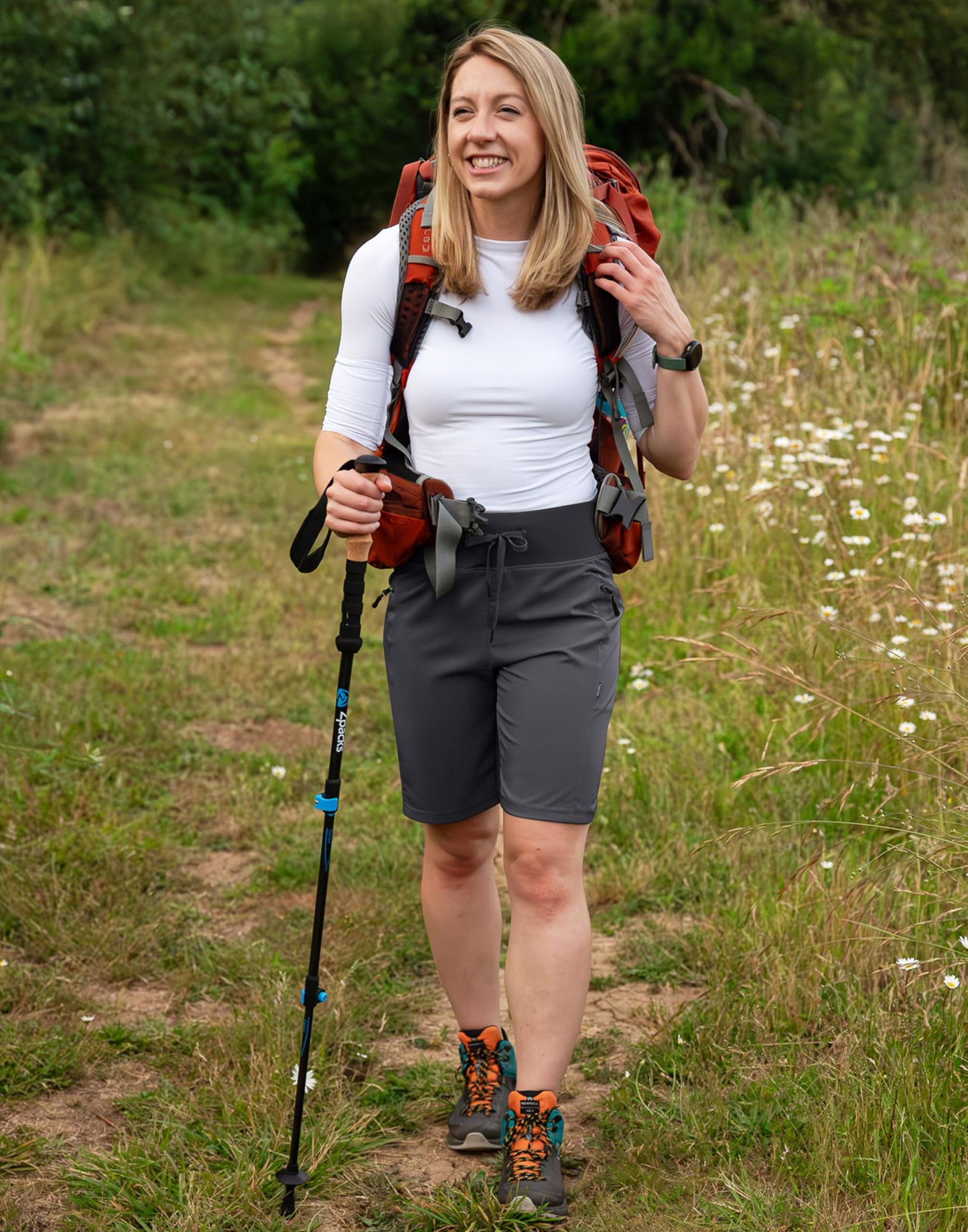 SANTINY Women's 9" Hiking Shorts with 3 Zipper Pockets Lightweight Quick Dry Long Shorts for Women Athletic Travel (Dark Grey_S)
