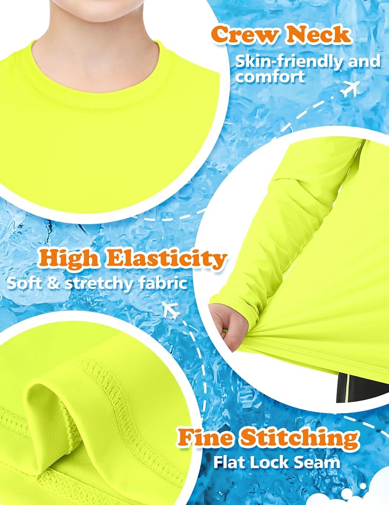 Rash Guard Swim Shirt for Kids Boys & Girls UPF 50+ Quick Dry Neon Yellow 7-8 Years
