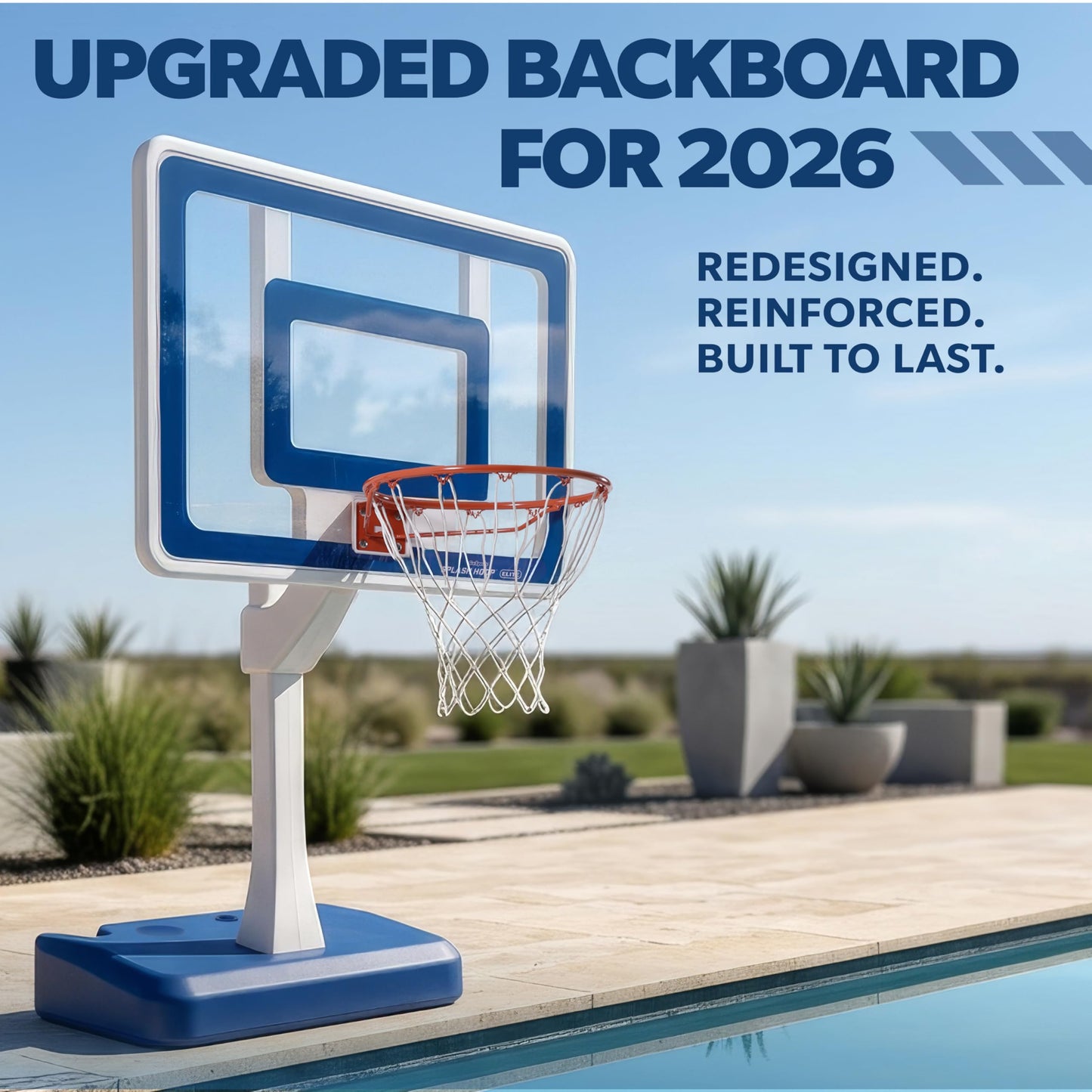 GoSports Splash Hoop Elite Pool Hoop Basketball Game with Water Weighted Base, Adjustable Height, Regulation Steel Rim and 2 Pool Basketballs - Blue