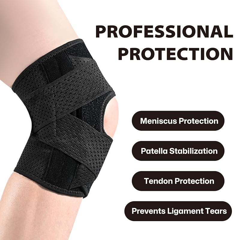 Knee Brace with Side Stabilizers - Adjustable Support for Meniscus Tear, ACL, MCL & Arthritis – Black, Large (Variation: Black+Large)