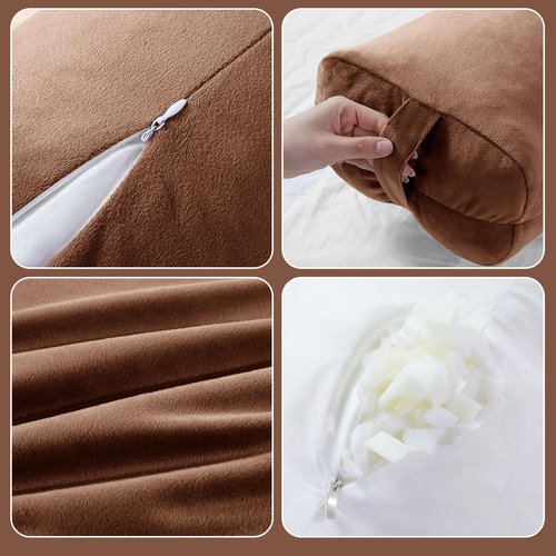 HOMBYS Shredded Foam Yoga Bolster Pillow for Restorative Yoga & Meditation, Versatile Rectangular Yoga Support Pillow Premium Meditation Cushion with Washable Velvet Cover& Carry Handle (Coffee Color)
