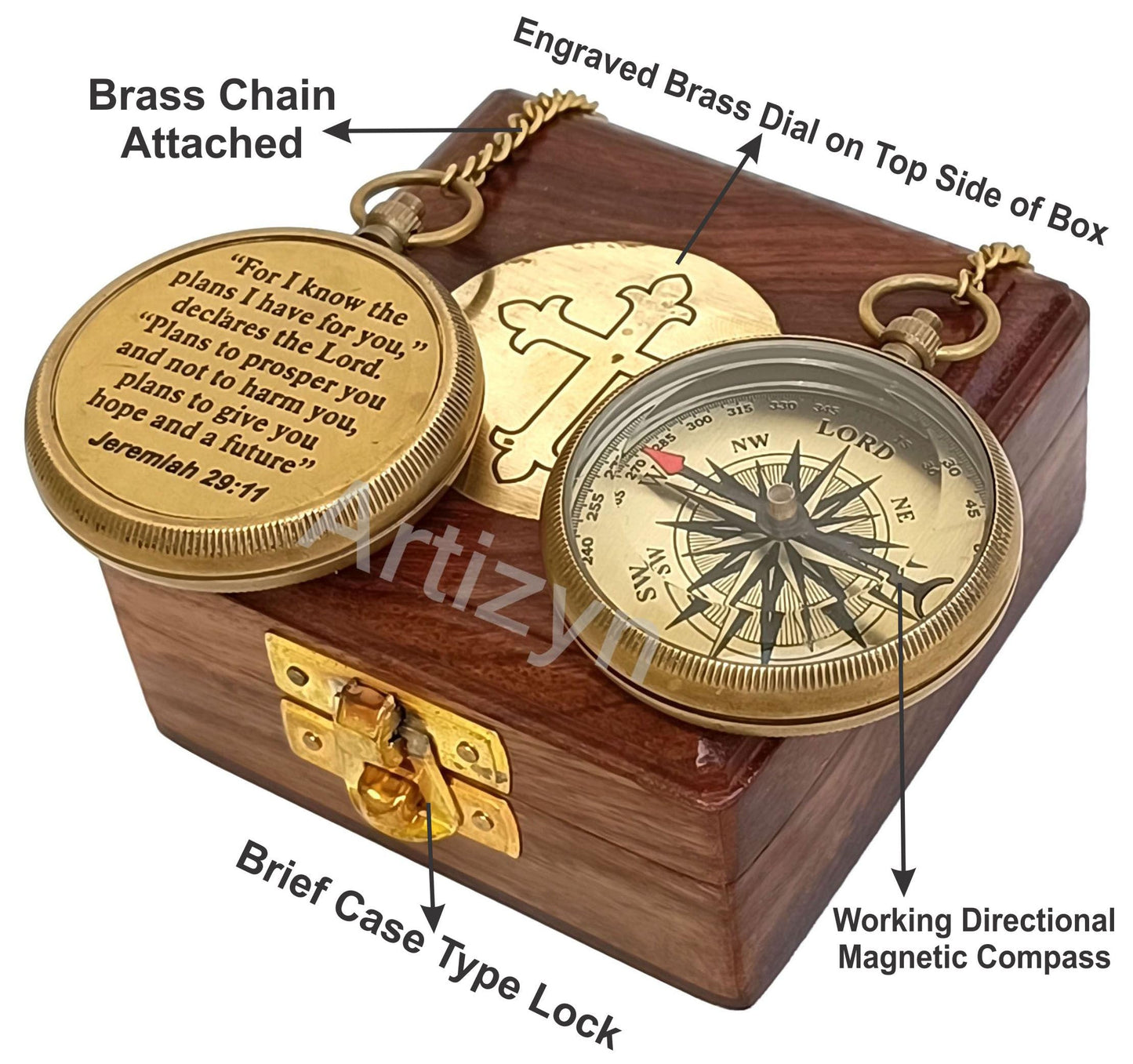 For I Know The Plans I Have For You Brass Magnetic Compass Engraved with Scripture Jeremiah 29:11, Directional Compass, Religious Gifts For Men, Easter Gifts For Teen Boys