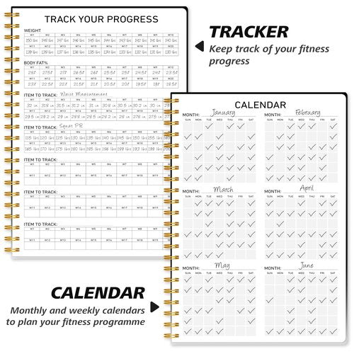 Fitness Journal Workout Planner for Women & Men - A5(5.5" x 8.5") Sturdy Workout Log Book for Gym & Personal Home Workouts - Black