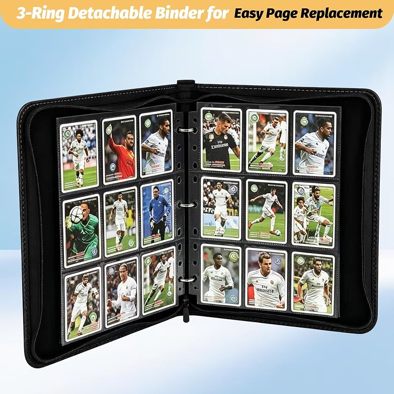 9-Pocket 3-Ring Card Binder 720 Capacity Purple – Zippered PU Album for TCG & Sports Cards (Variation: Carbon Purple+9 Pocket 720)