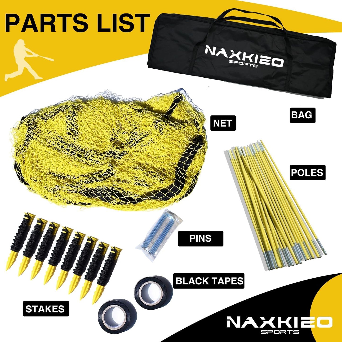 22ft x 12ft x 8ft Baseball Batting Cage Net with Pitching Machine Hole, Portable Batting Cages for Backyard, 4ply Yellow Netting, Zippered Backing Door