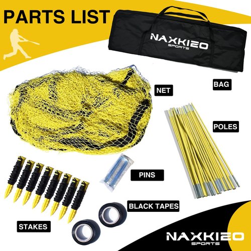 NaxKizo 22ft x 12ft x 8ft Baseball Batting Cage Net with Pitching Machine Hole, Portable Batting Cages for Backyard, 4ply Yellow Netting, Zippered Backing Door