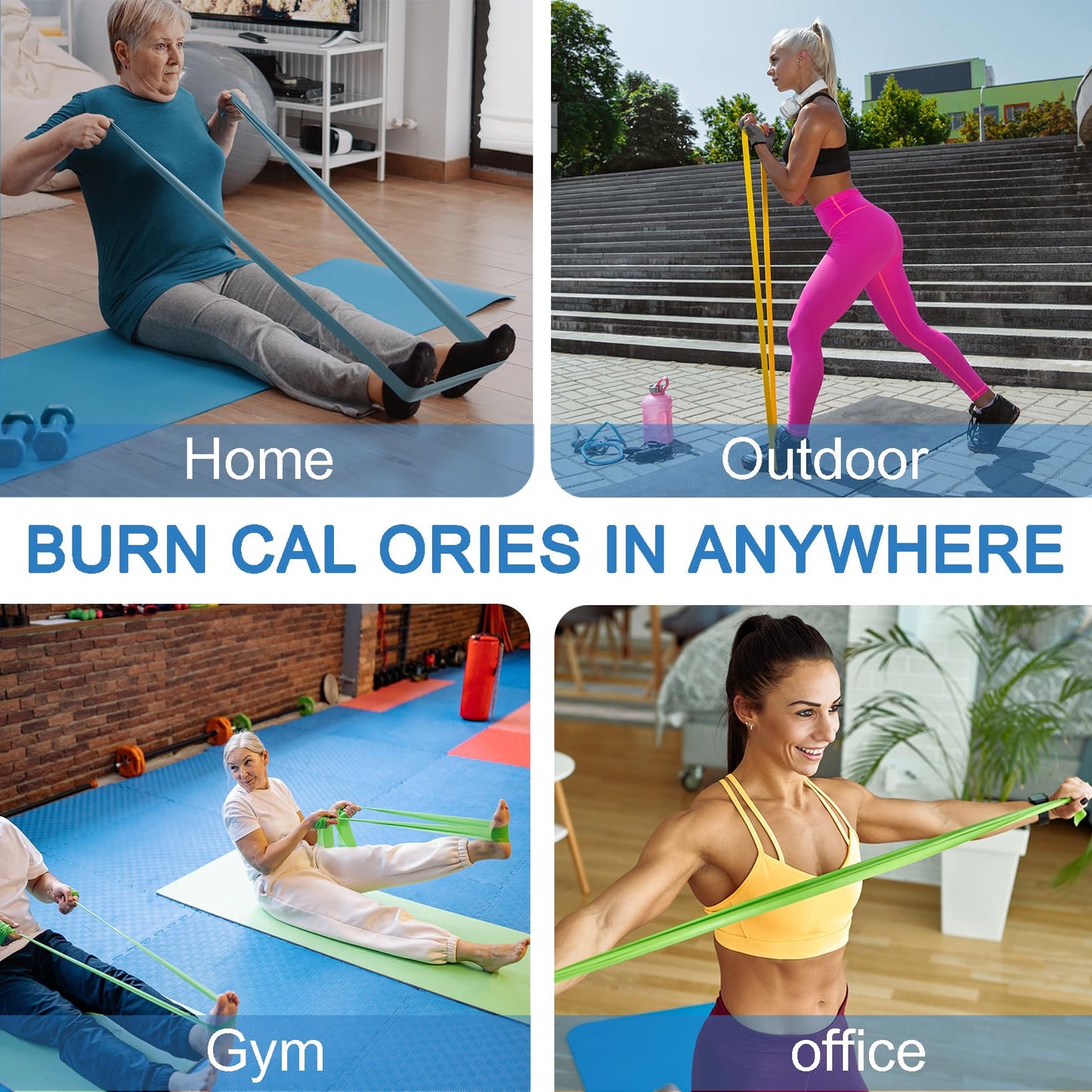 Professional 5 Pcs Long Resistance Bands and 5 Pcs Loop Bands. Latex-Free, Work Out Bands, Stretch Bands for Working Out Women or Men, Exercise Bands Set for Physical Therapy