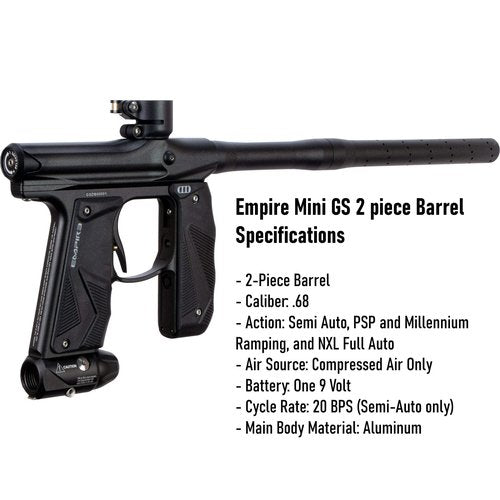 Empire Mini GS Paintball Gun - Dust Black 2-pc Barrel