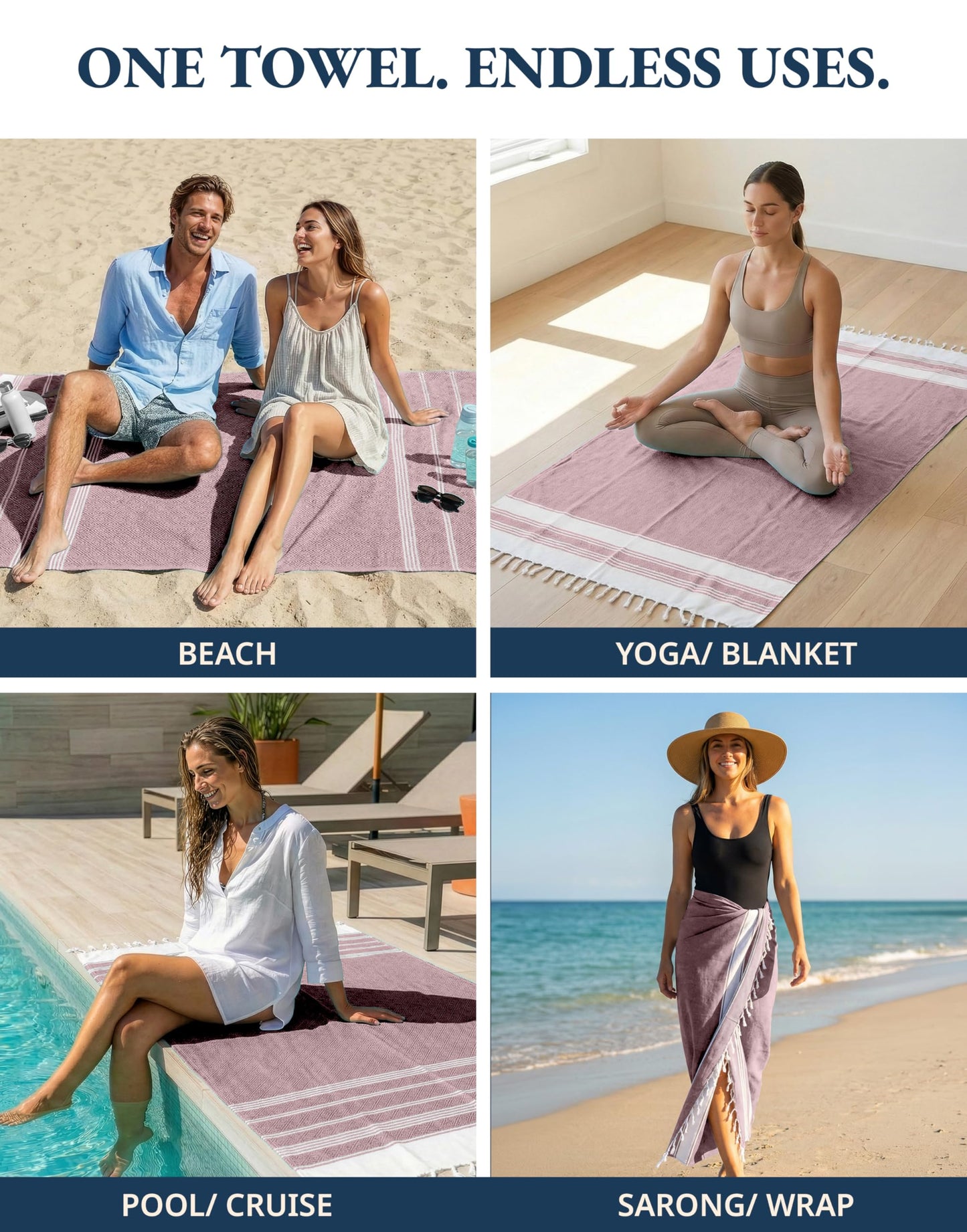 LANE LINEN Beach Towels for Women, 2 Pack Large Beach Towels Oversized, Pre-Washed, No-Shrink Sand Free, Quick Dry, Lightweight Travel Towel, Soft Beach Bath Towel, 39"x71" - Fired Brick