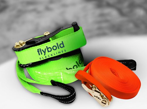 flybold Slackline Kit for Kids and Adults - 57 ft Balance Rope with Training Line, Tree Protectors, Arm Trainer, Ratchet Cover, and Carry Bag - Ideal for Tightrope Walking and Slackline Zipline