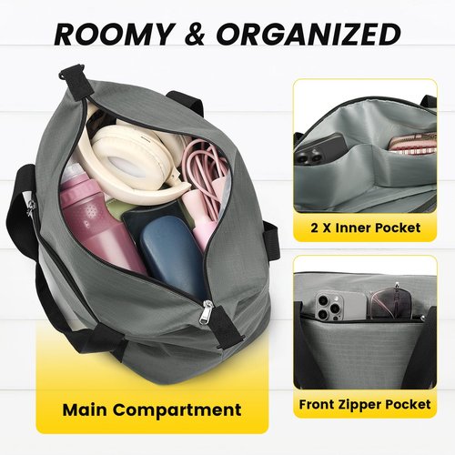 Vorspack Small Gym Bag - 14 Inches Duffle Bag for Travel Lightweight Duffel Bag for Men Women Personal Item Bag Weekender Bag for Travel Sports Gym - Grey