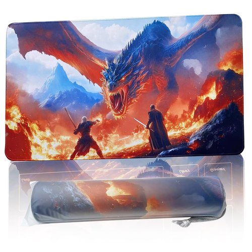 MTG DND Play Mat Game Mat - 3MM Thick High-Density Non-Slip Surface, Stitched Reinforced Edges for Magic playmats, DND Tabletop RPG, TCG Card Games (Dragon 7)