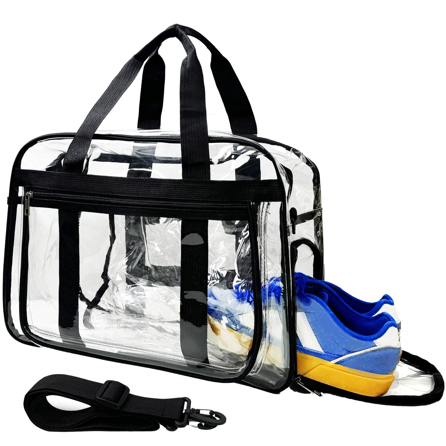 16” Large Clear Duffle Gym Bag, Clear Beach Bag for Travel with Shoe Compartment, Transparent See Through Tote Bag for Women Men