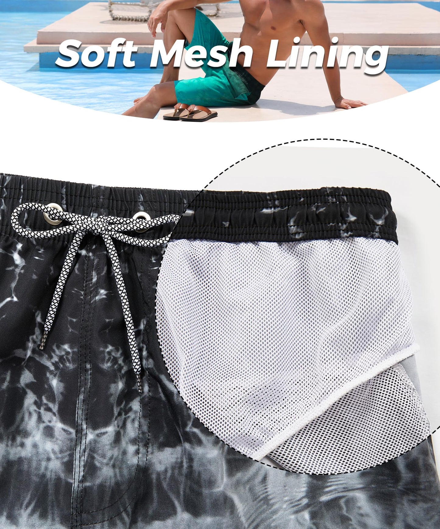 ELETOP Men's Swim Trunks Quick Dry Bathing Suit Swimming Board Shorts Mesh Lining Beach Swimwear Ripple Grey 4XL