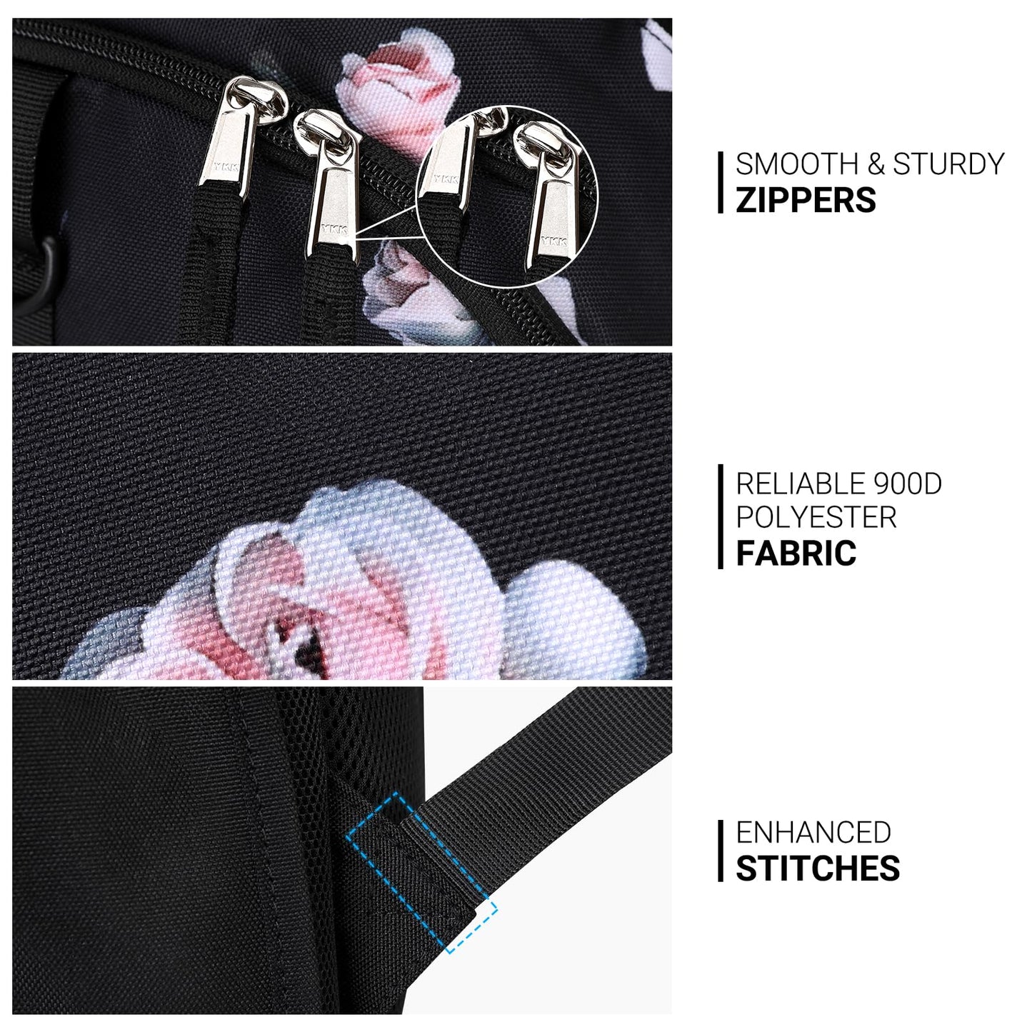 ZORFIN Backpack for School, Travel: Bookbag for Girls Boys - Kids Backpack with Multi Compartments - Rose Black
