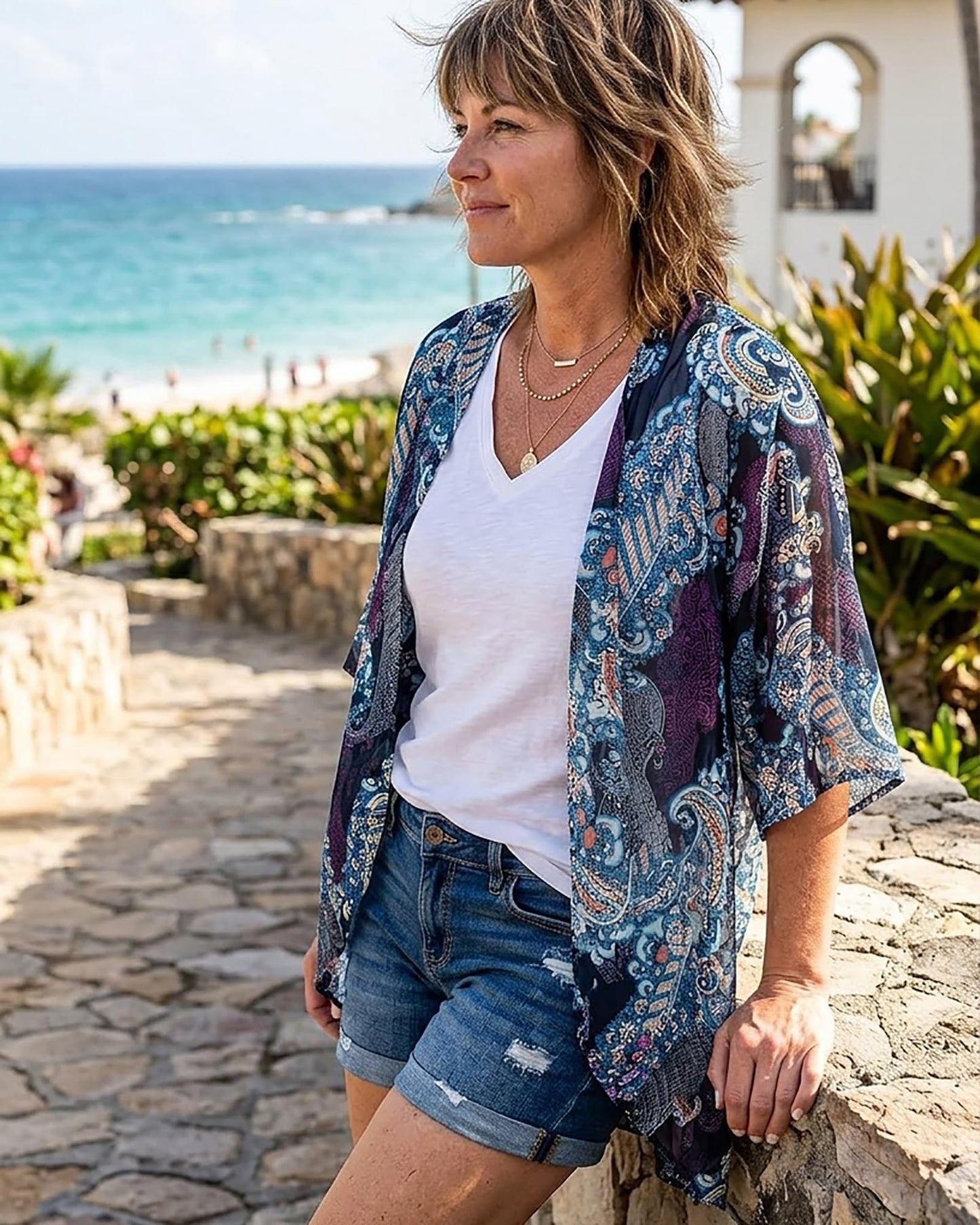 Summer Kimono Cardigan for Women Sheer Light Tops Casual Open Front Swimwear Shirts Beach Cover ups (Boho Purple,4XL)