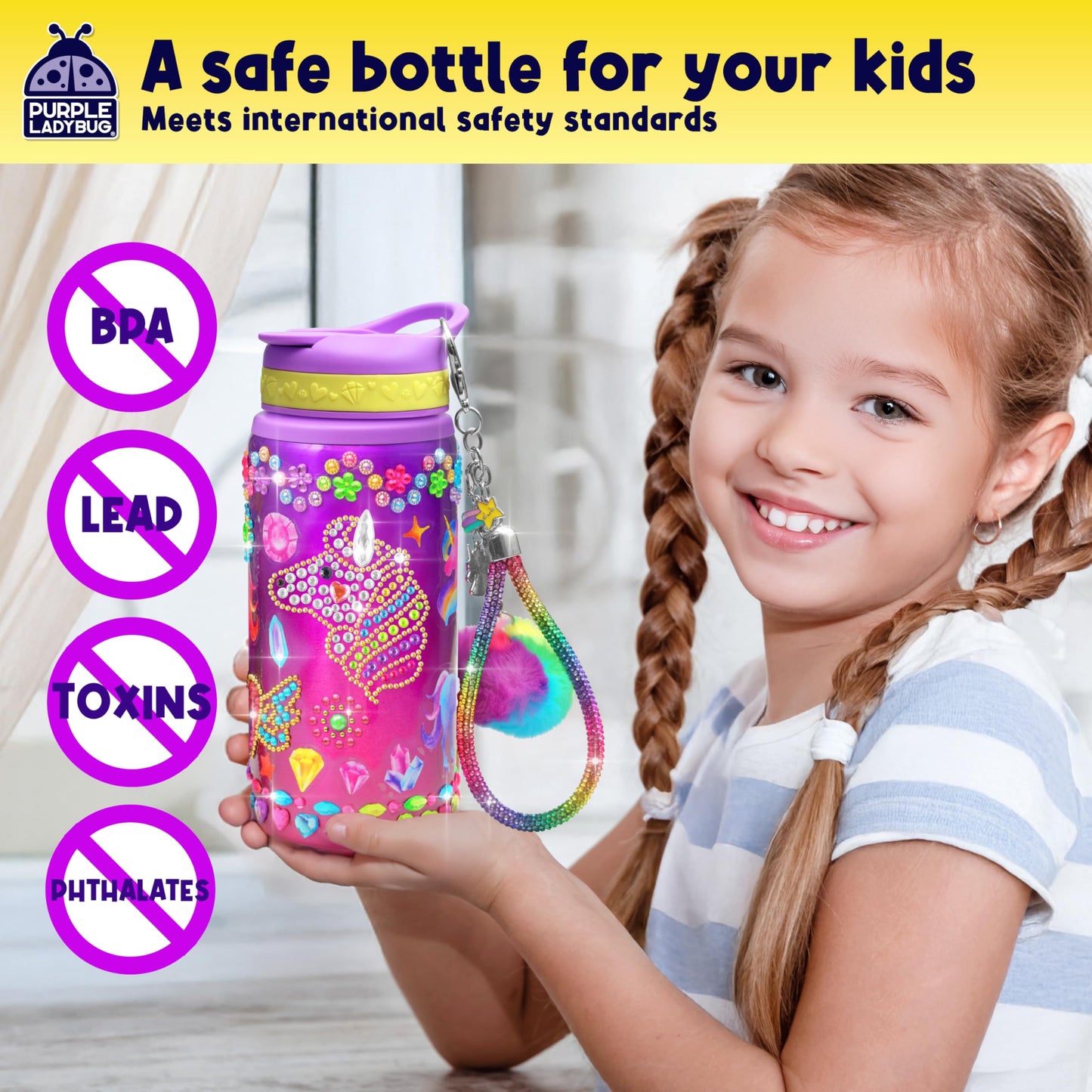 PURPLE LADYBUG Decorate Your Own Water Bottle Kit for Girls - Gift for Girls Ages 5 6 7 8 9 10 Year Old Girl Birthday Gift, Unicorn Toys Crafts Kids Ages 6-12 Summer Crafts for Kids