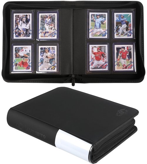 AUSIIBTO Top Loaders Card Binder, 128 Cards, 4 Pocket Side-Loading Pages Compatible for 3" x 4" Toploaders Sleeves, Collectible Football, Baseball Trading Card Albums