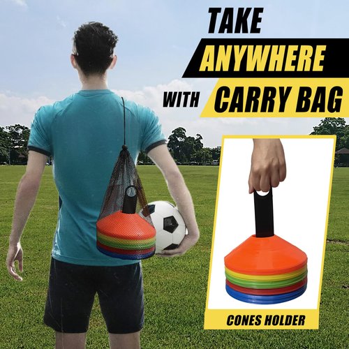 MIVERYEA 25/50 Pack Disc Cones for Sports Drills, Agility Training Cone for Soccer, Football, Basketball, Coaching, Practice Equipment with Carry Bag and Holder, 5 Color